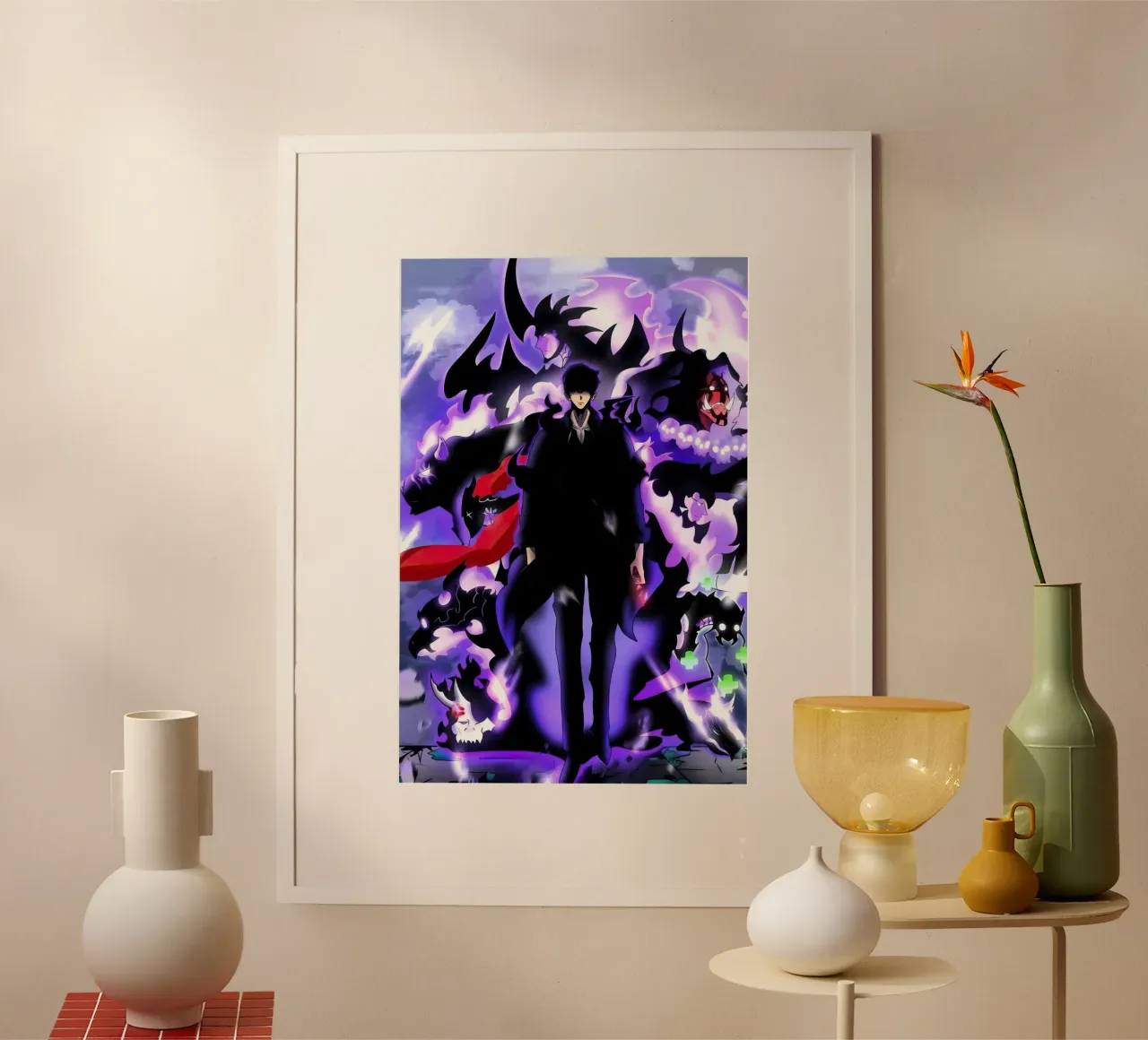 Livellamento in solitaria di Sung Jinwoo poster con telaio in legno da Alfamart