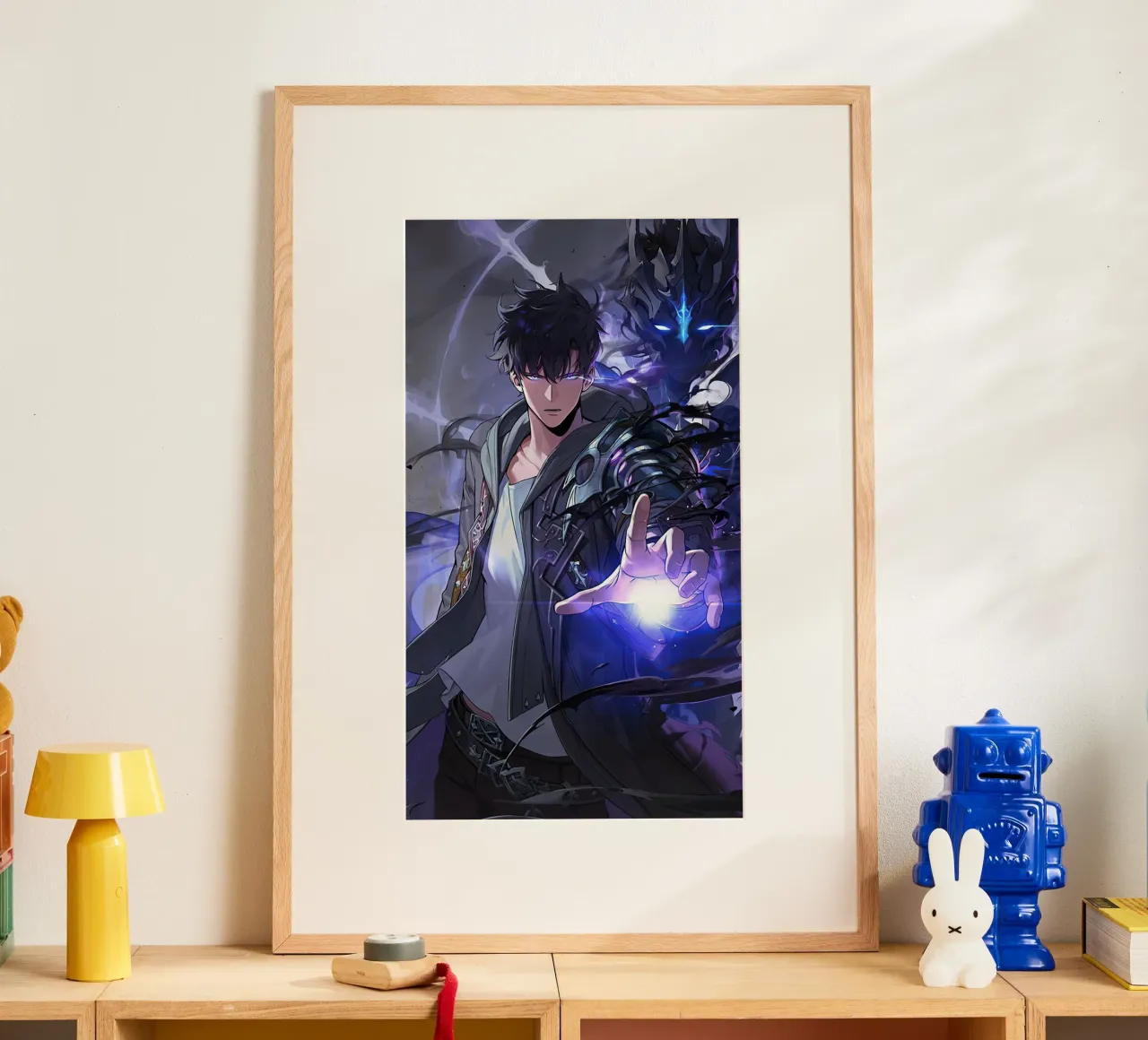 Livellamento in solitaria di Sung Jinwoo poster con telaio in plastica da Alfamart