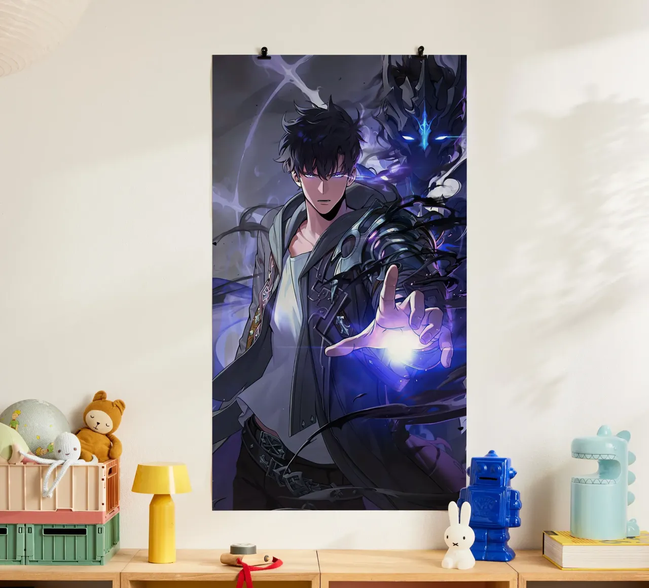Livellamento in solitaria di Sung Jinwoo poster con telaio in plastica da Alfamart