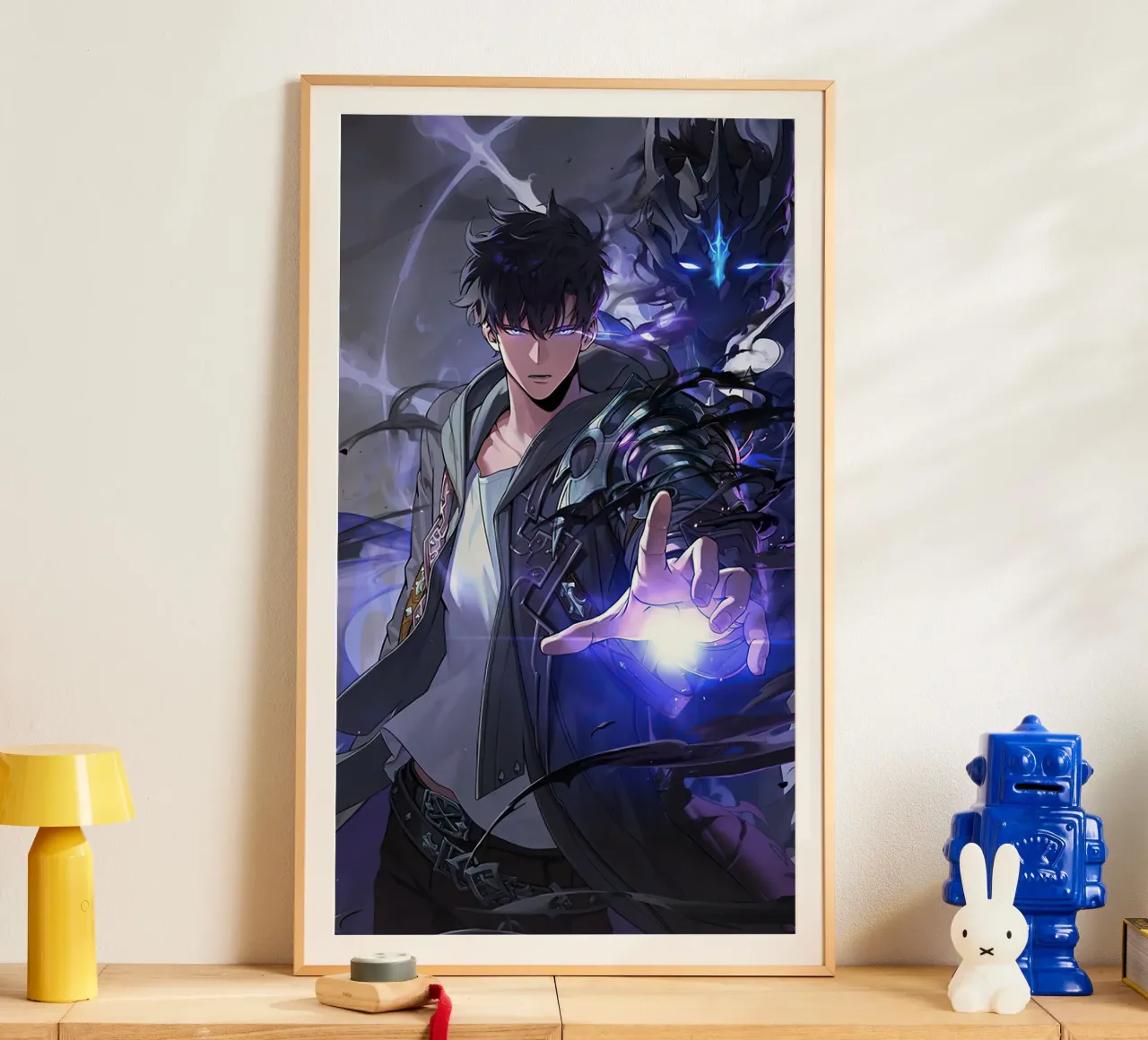 Livellamento in solitaria di Sung Jinwoo poster con telaio in plastica da Alfamart