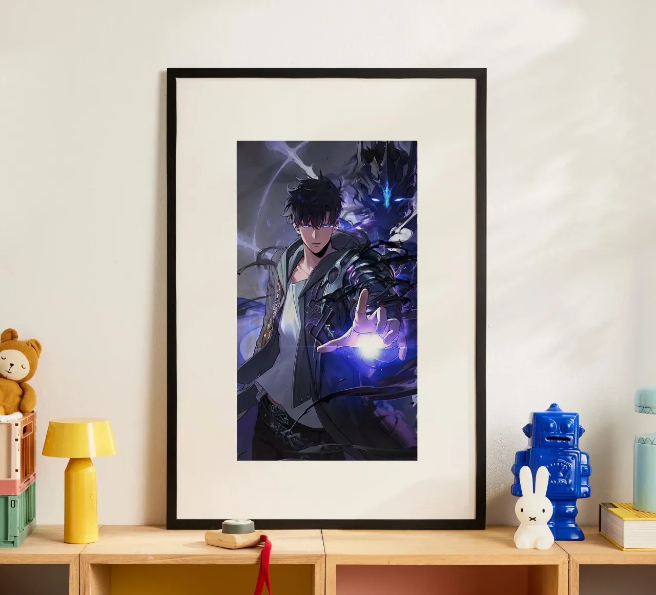 Livellamento in solitaria di Sung Jinwoo poster con telaio in plastica da Alfamart