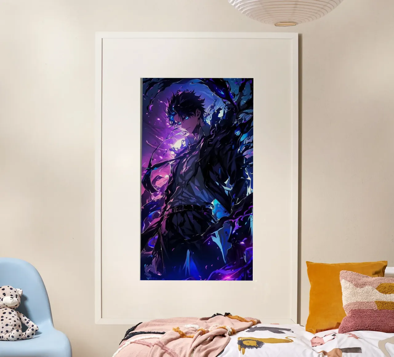 Livellamento in solitaria di Sung Jinwoo poster con telaio in legno da Alfamart