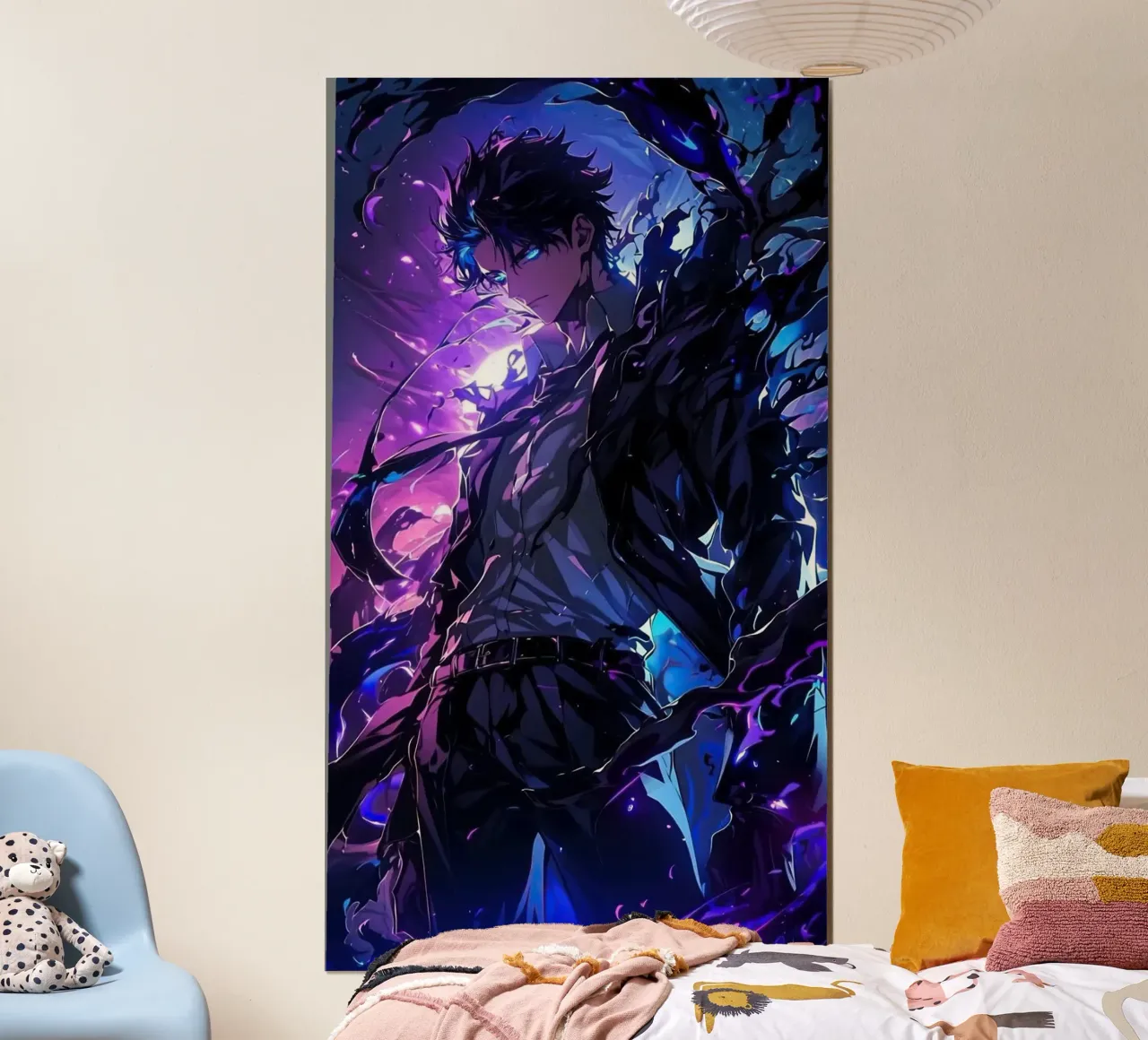 Livellamento in solitaria di Sung Jinwoo poster con telaio in legno da Alfamart