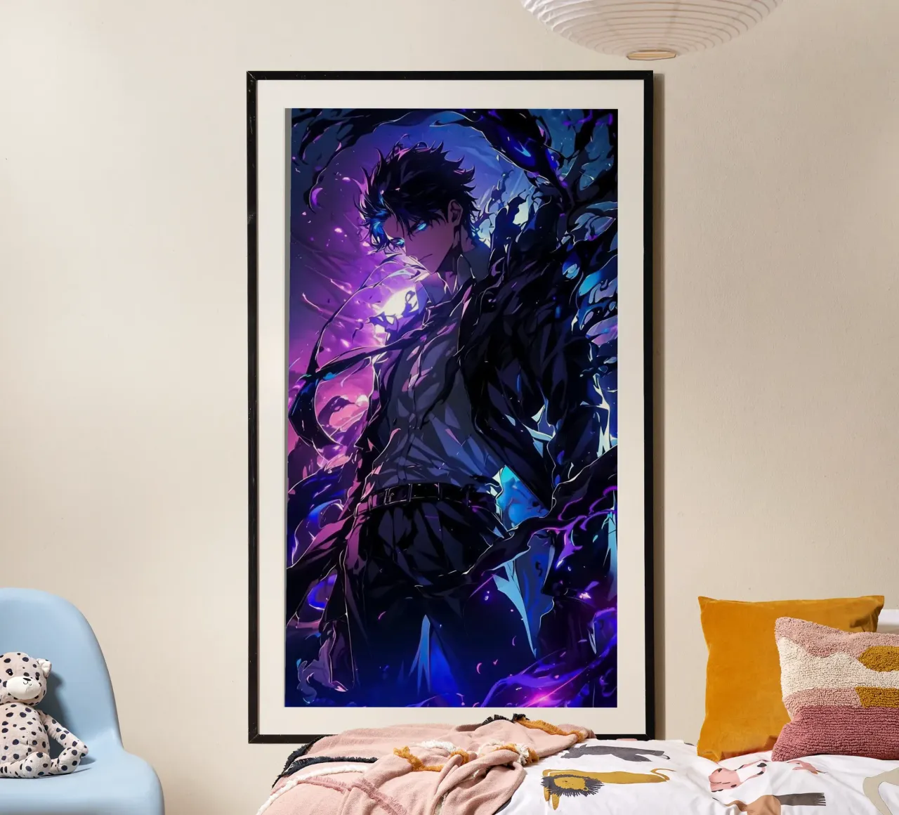 Livellamento in solitaria di Sung Jinwoo poster con telaio in legno da Alfamart