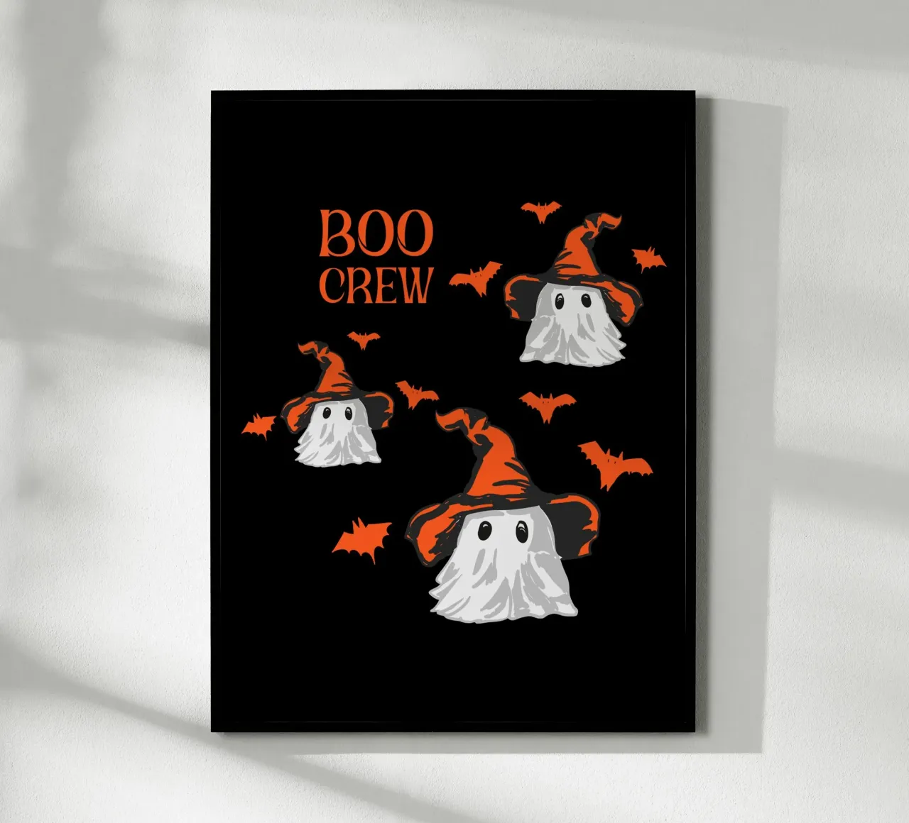 Illustrazione del fantasma Boo Crew con cappello da strega e pipistrelli poster da EDMPROJECT