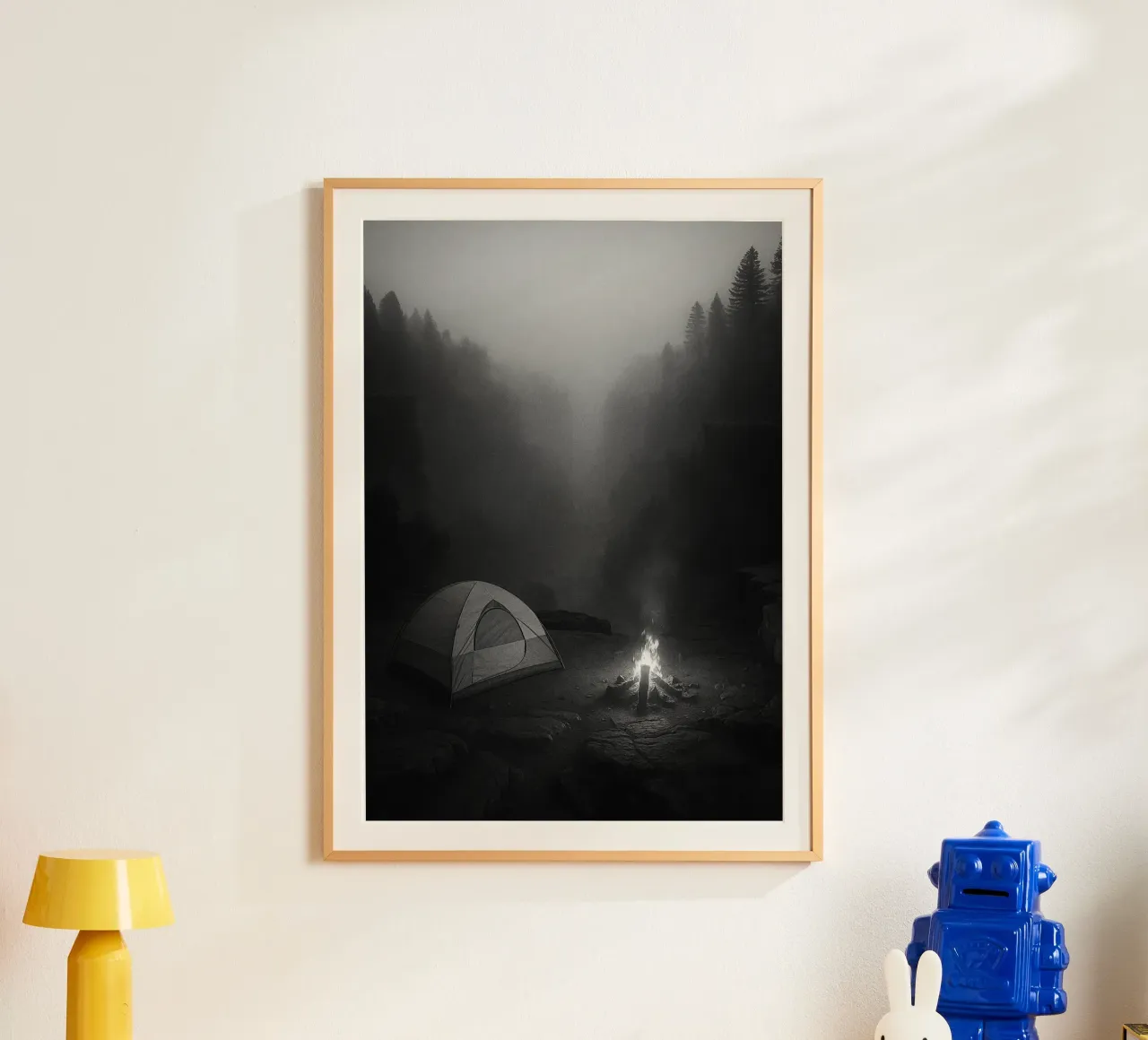 fotografia in bianco e nero di campeggio e falò poster da roosses