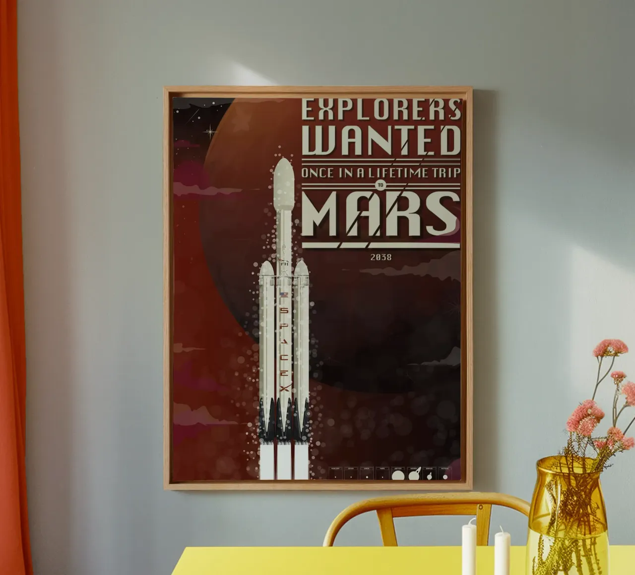 Spacex Mars Rakete Leinwand mit Schattenfugenrahmen von Thomas