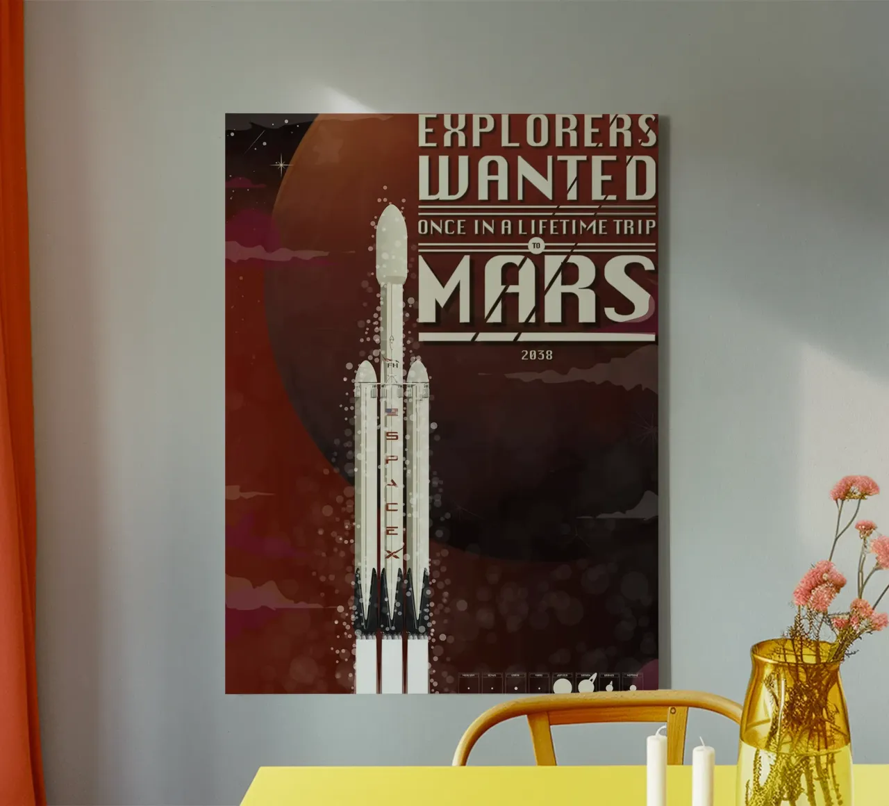 Spacex Mars Rakete Leinwand mit Schattenfugenrahmen von Thomas