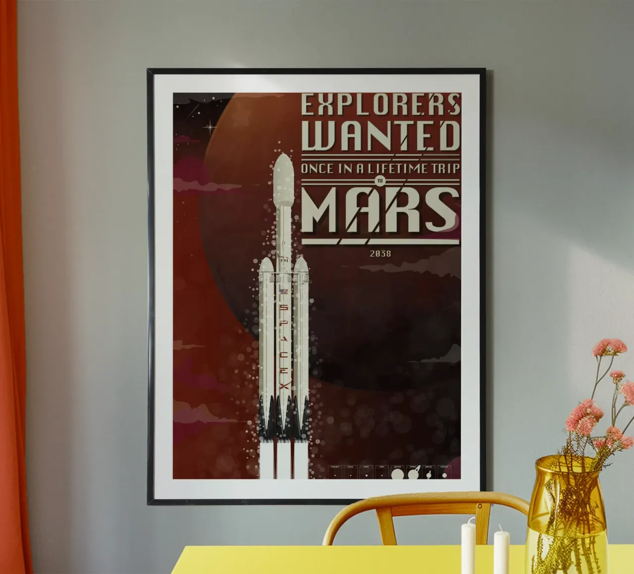 Fusée Spacex pour Mars poster avec cadre en bois de Thomas