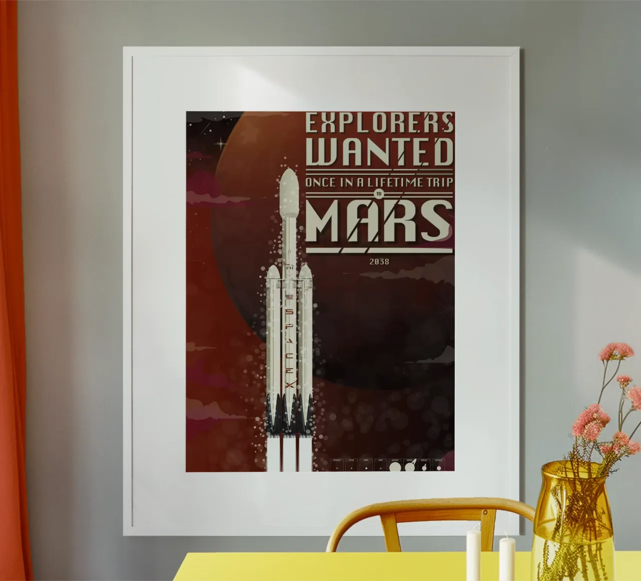 Fusée Spacex pour Mars poster avec cadre en bois de Thomas