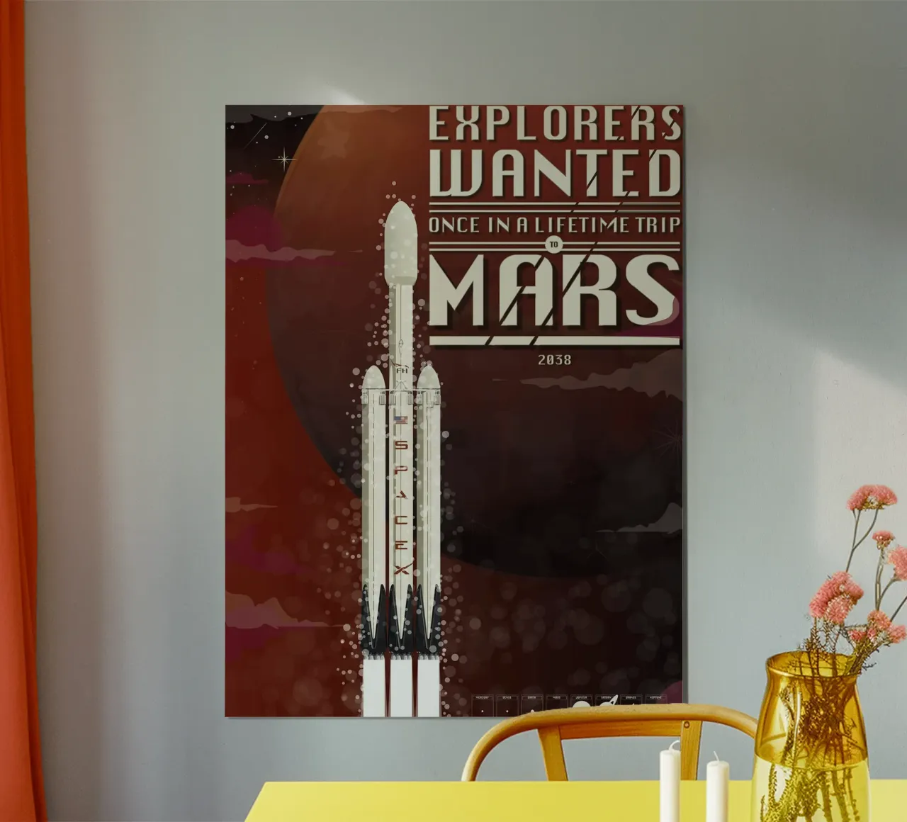 Fusée Spacex pour Mars poster avec cadre en bois de Thomas