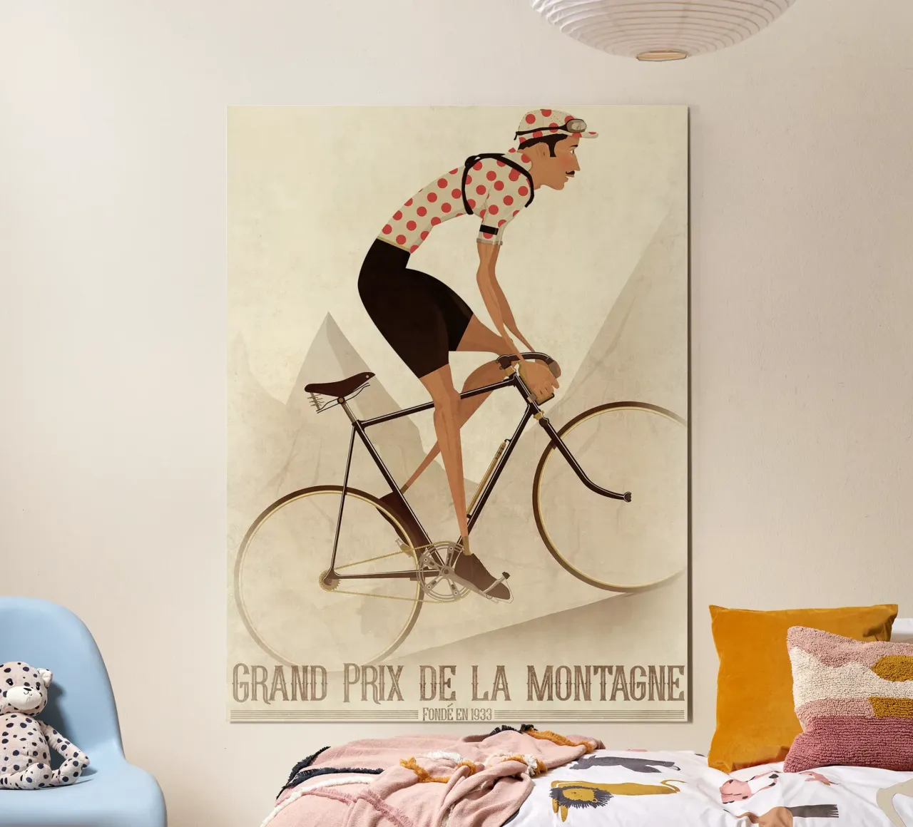 Oldtimer-Radfahrer-Bergwertung Poster mit Holzrahmen von Thomas