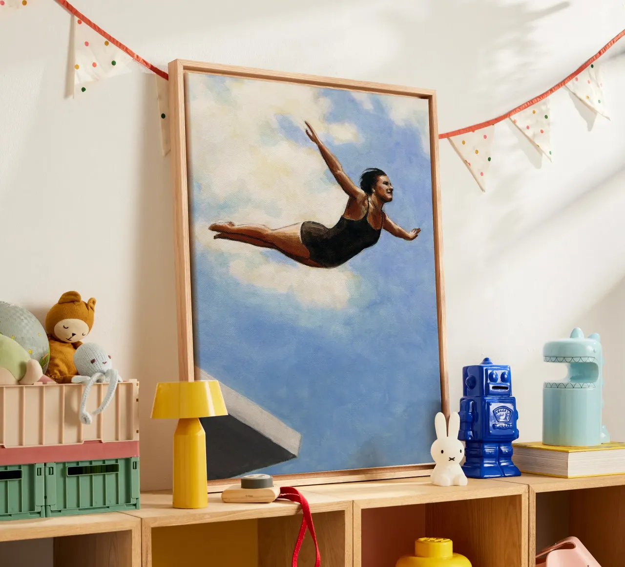 Taucher in der Luft I Leinwand mit Schattenfugenrahmen von Wallace