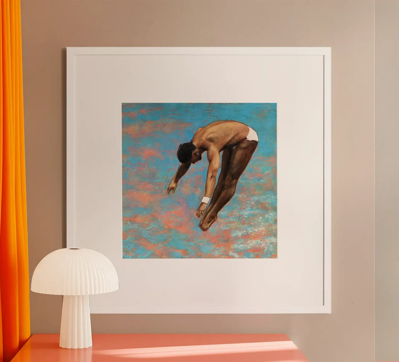 Tuffatore con braccialetto di Sarah Morrissette poster con telaio in legno da Wallace