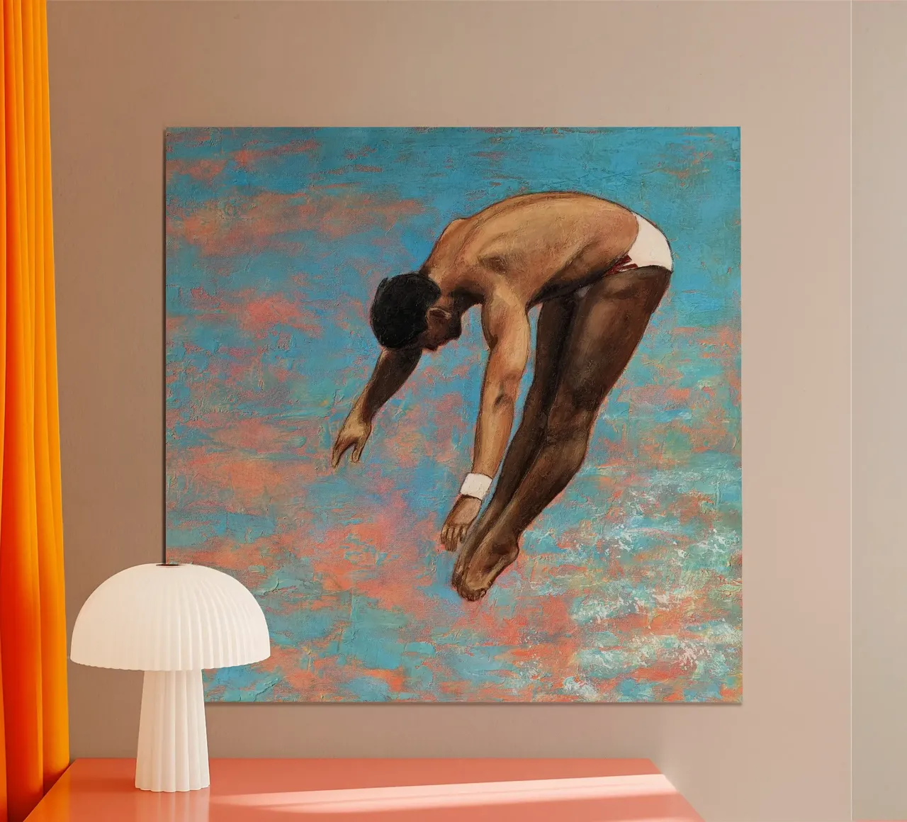 Tuffatore con braccialetto di Sarah Morrissette poster con telaio in legno da Wallace