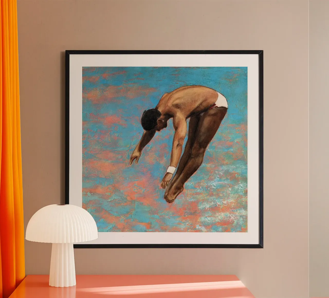 Tuffatore con braccialetto di Sarah Morrissette poster con telaio in legno da Wallace