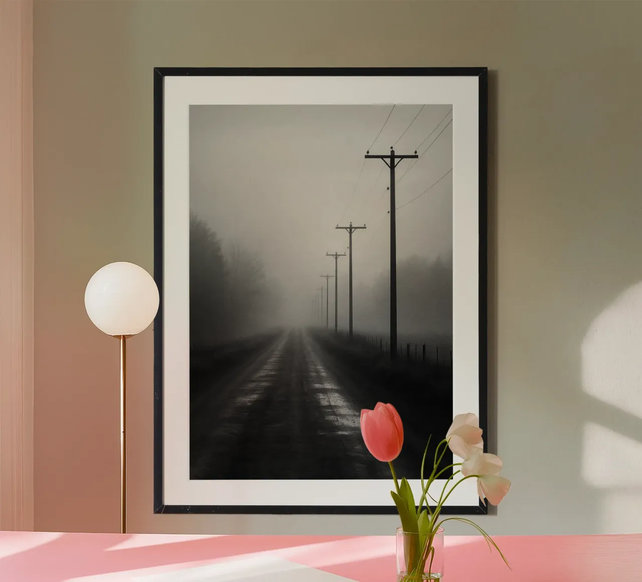 palo elettrico sul lato della strada foto in bianco e nero poster da roosses