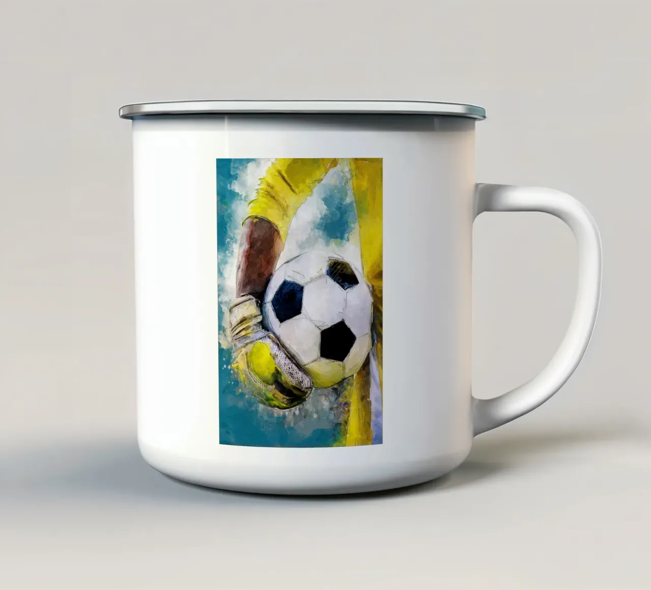 Portiere Giocatore di calcio sport art 4 tazza in smalto da Justyna Jaszke JBJart