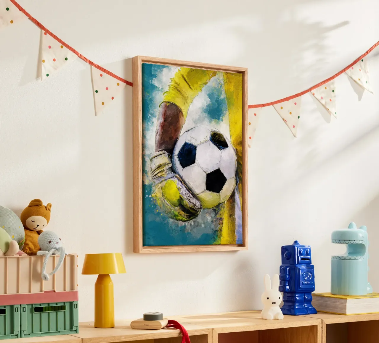 Doelman Voetbal speler sport kunst 4 canvas met Baklijst van Justyna Jaszke JBJart