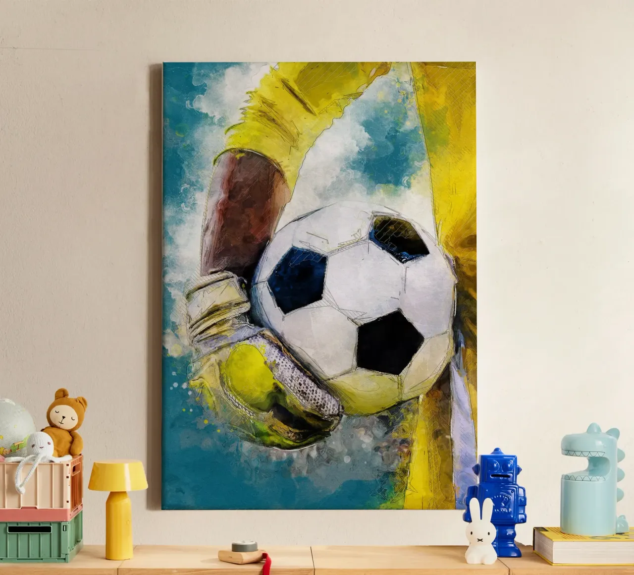 Doelman Voetbal speler sport kunst 4 canvas met Baklijst van Justyna Jaszke JBJart