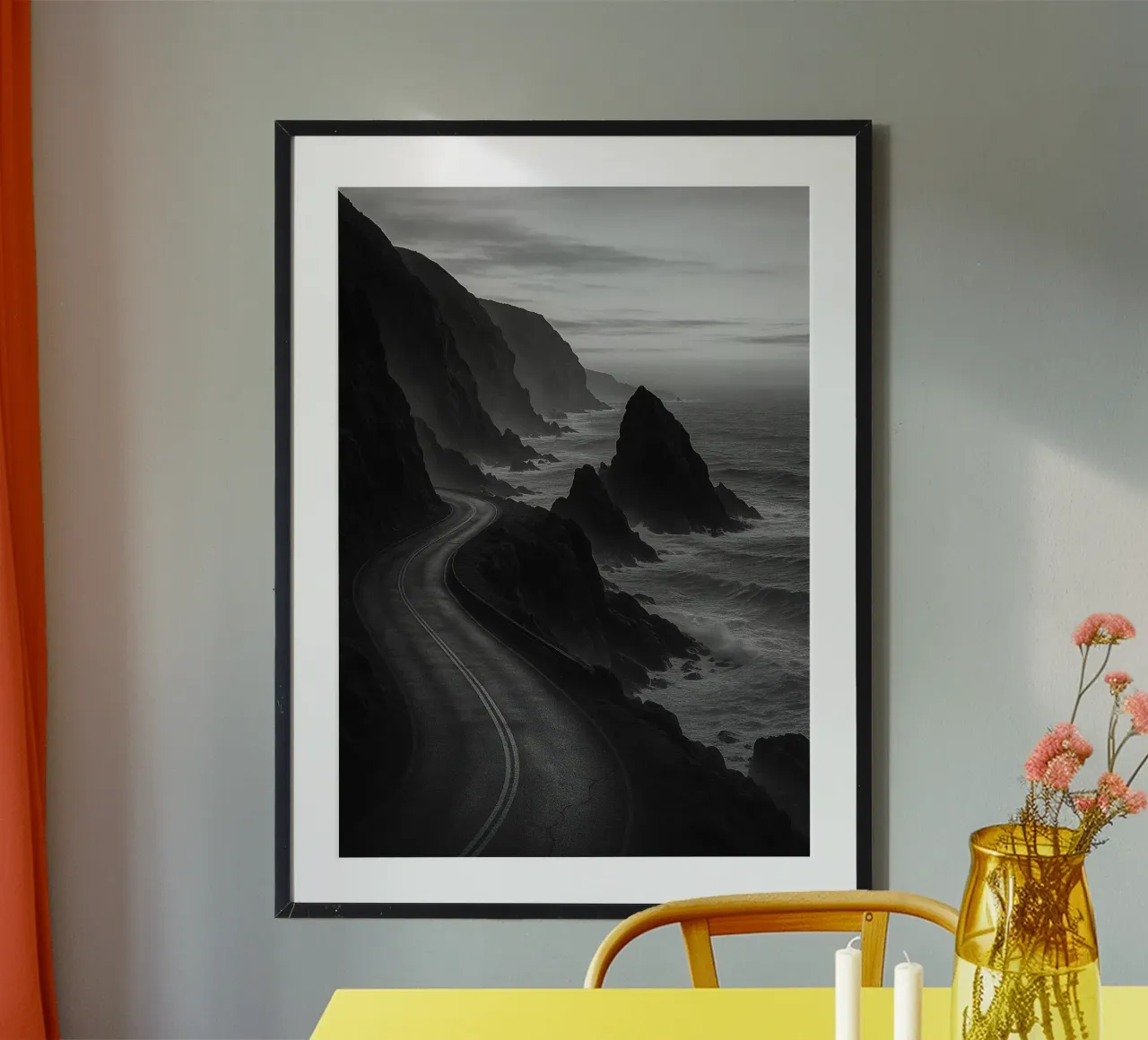 strada costiera fotografia in bianco e nero poster da roosses