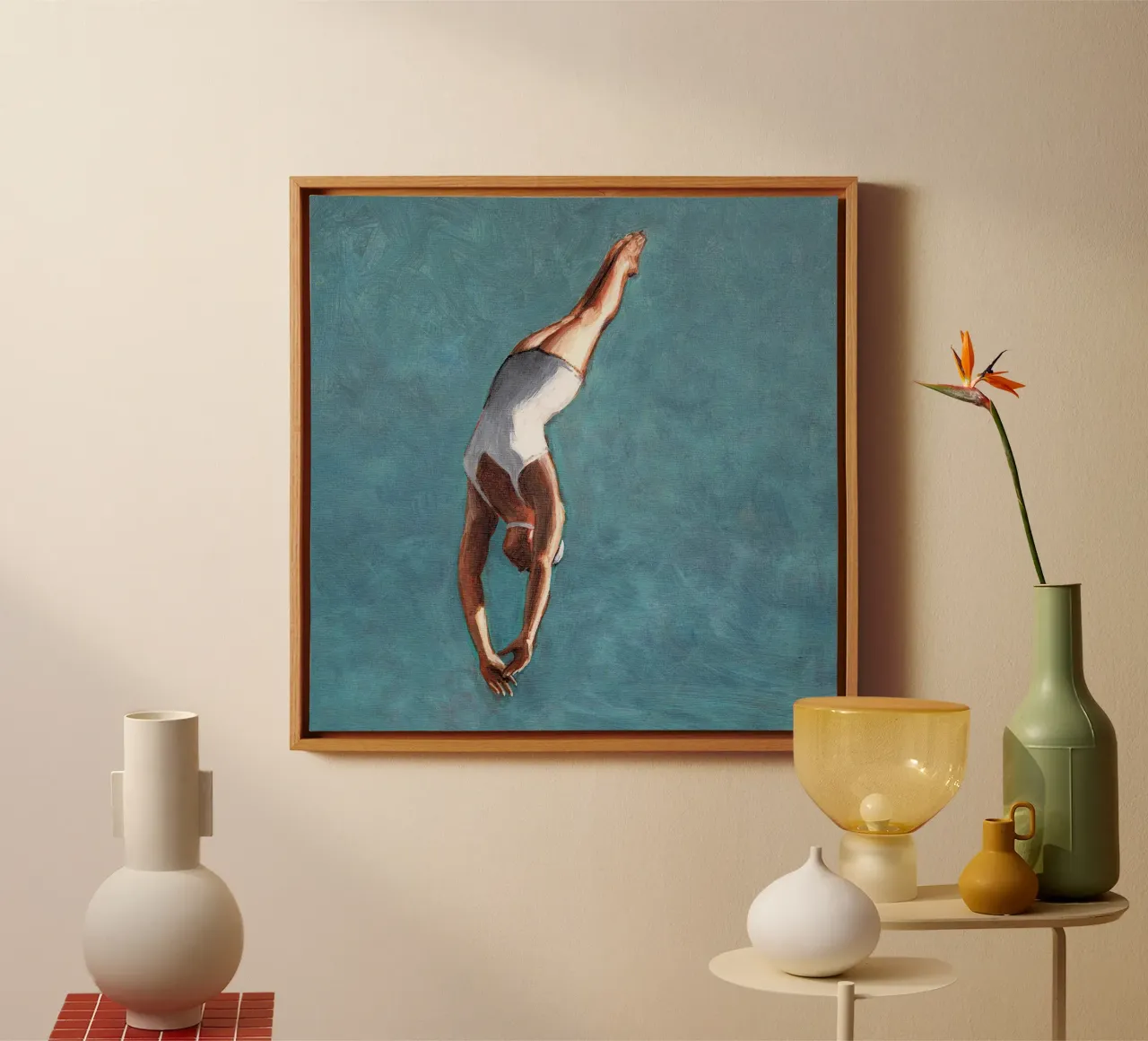 High Diver in Aqua Sky tela con Cornice a cassetta da Wallace