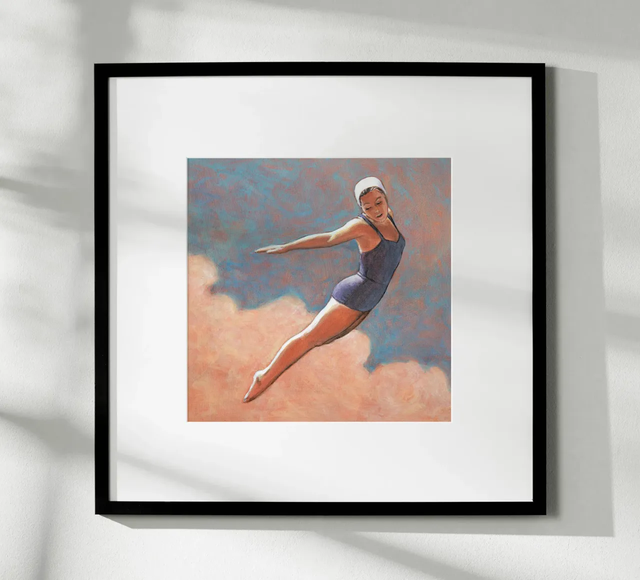 Turmspringer in weichen Wolken Poster von Wallace