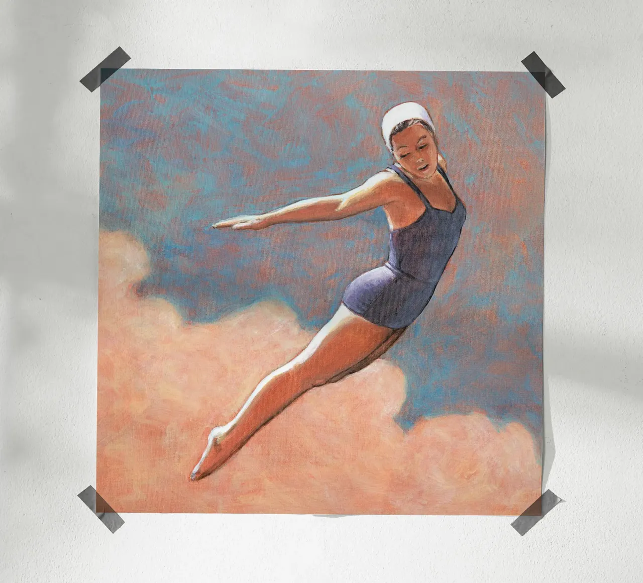 Turmspringer in weichen Wolken Poster von Wallace