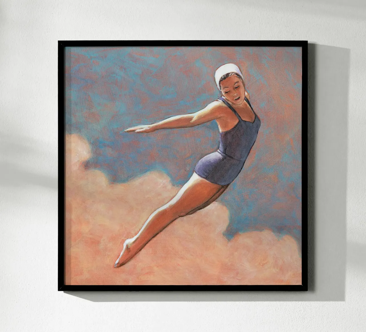 Turmspringer in weichen Wolken Poster von Wallace