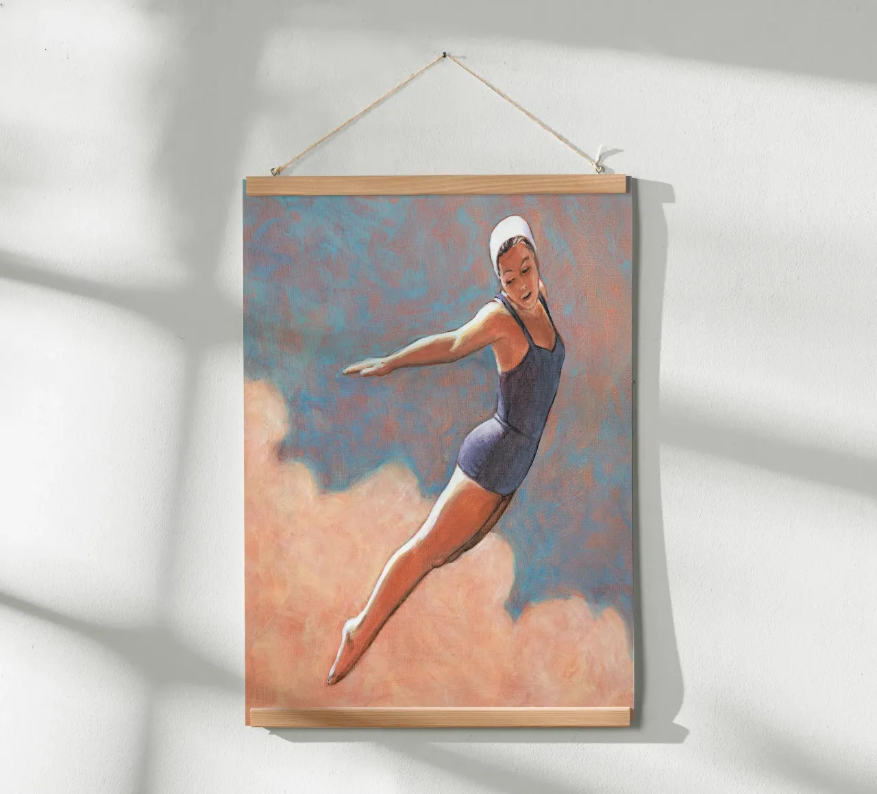 Turmspringer in weichen Wolken Poster von Wallace