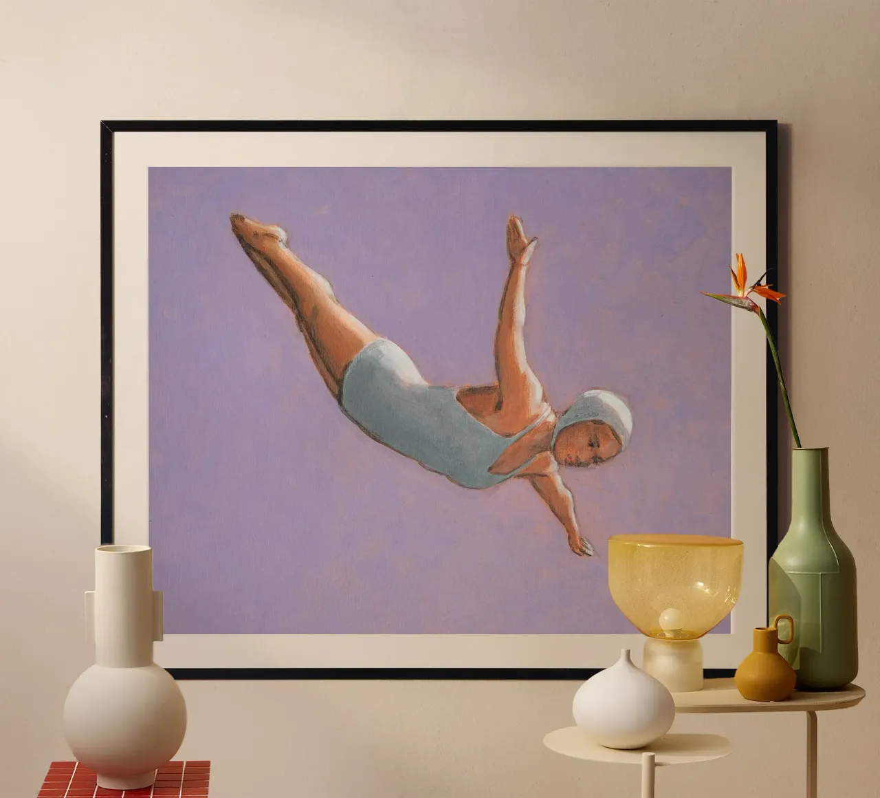 Lavanda High Diver poster con telaio in alluminio da Wallace