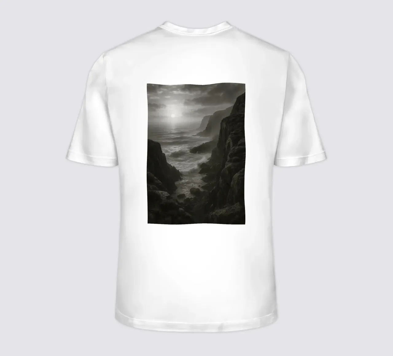 vue de la côte photographie en noir et blanc t-shirt de roosses