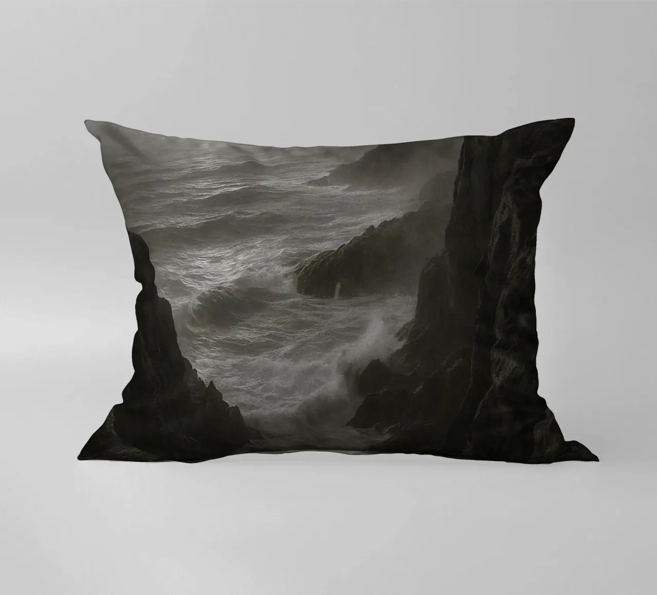 vue de la côte photographie en noir et blanc coussin de roosses