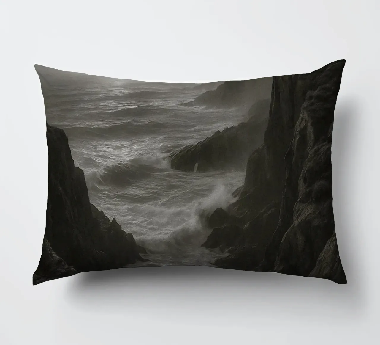 vue de la côte photographie en noir et blanc coussin de roosses
