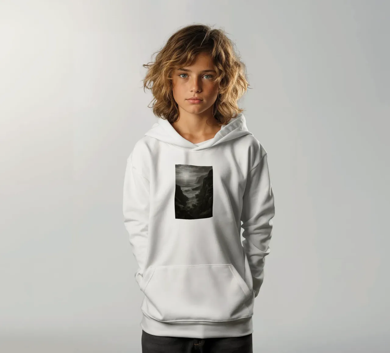vue de la côte photographie en noir et blanc sweat à capuche enfant de roosses