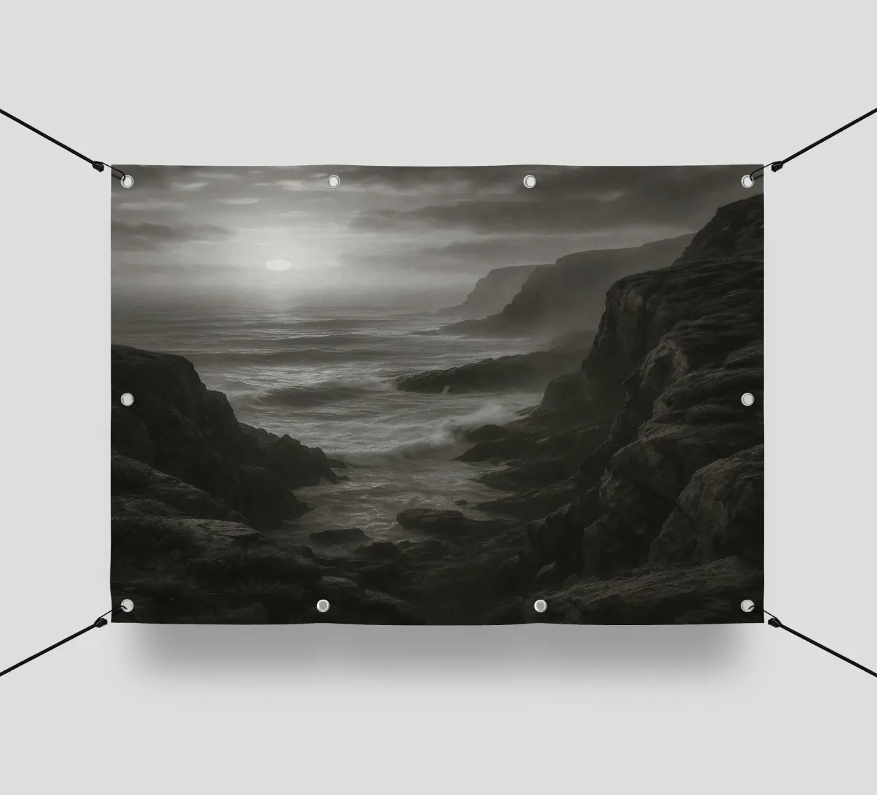 vue de la côte photographie en noir et blanc bâche pvc de roosses