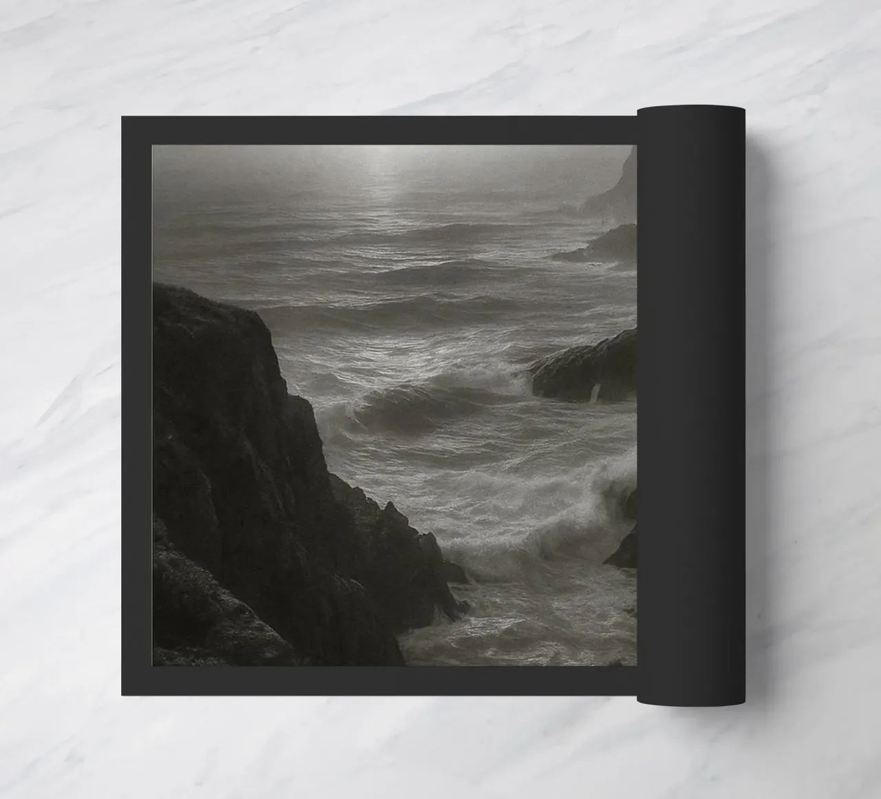 vue de la côte photographie en noir et blanc paillasson de roosses