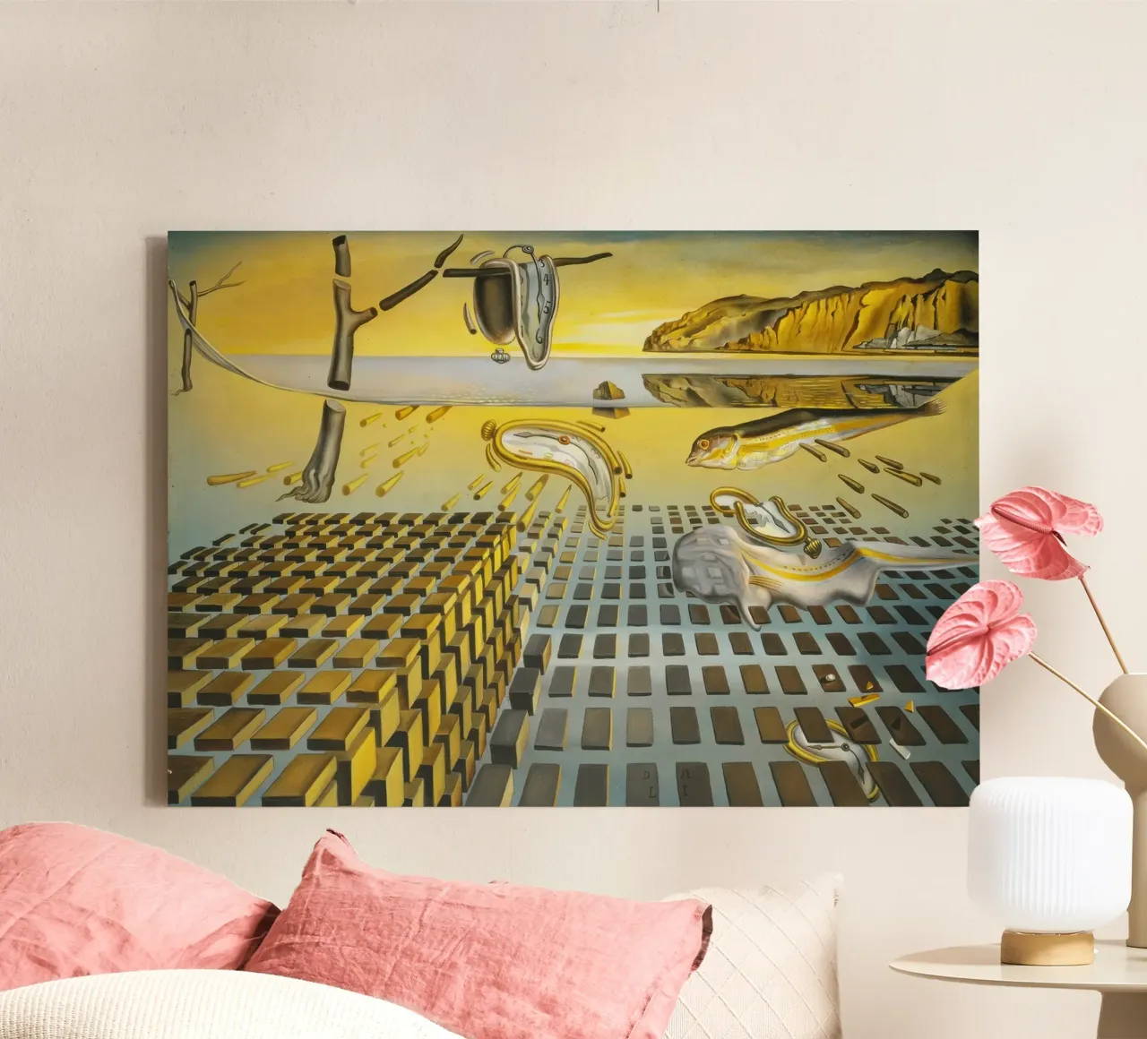 Salvador Dalí - La persistenza corpuscolare della memoria, tela con Cornice a cassetta da Rayretr