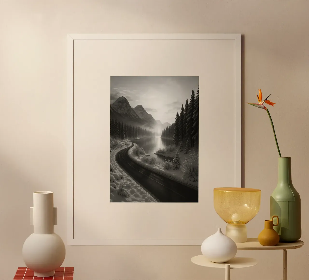 fotografia in bianco e nero di lakeside road poster da roosses