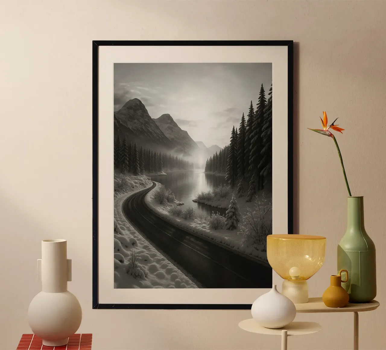 fotografia in bianco e nero di lakeside road poster da roosses