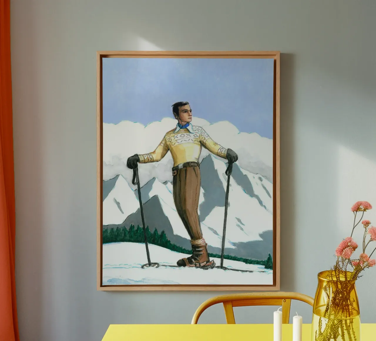 Skifahrer in der Pause Leinwand mit Schattenfugenrahmen von Wallace