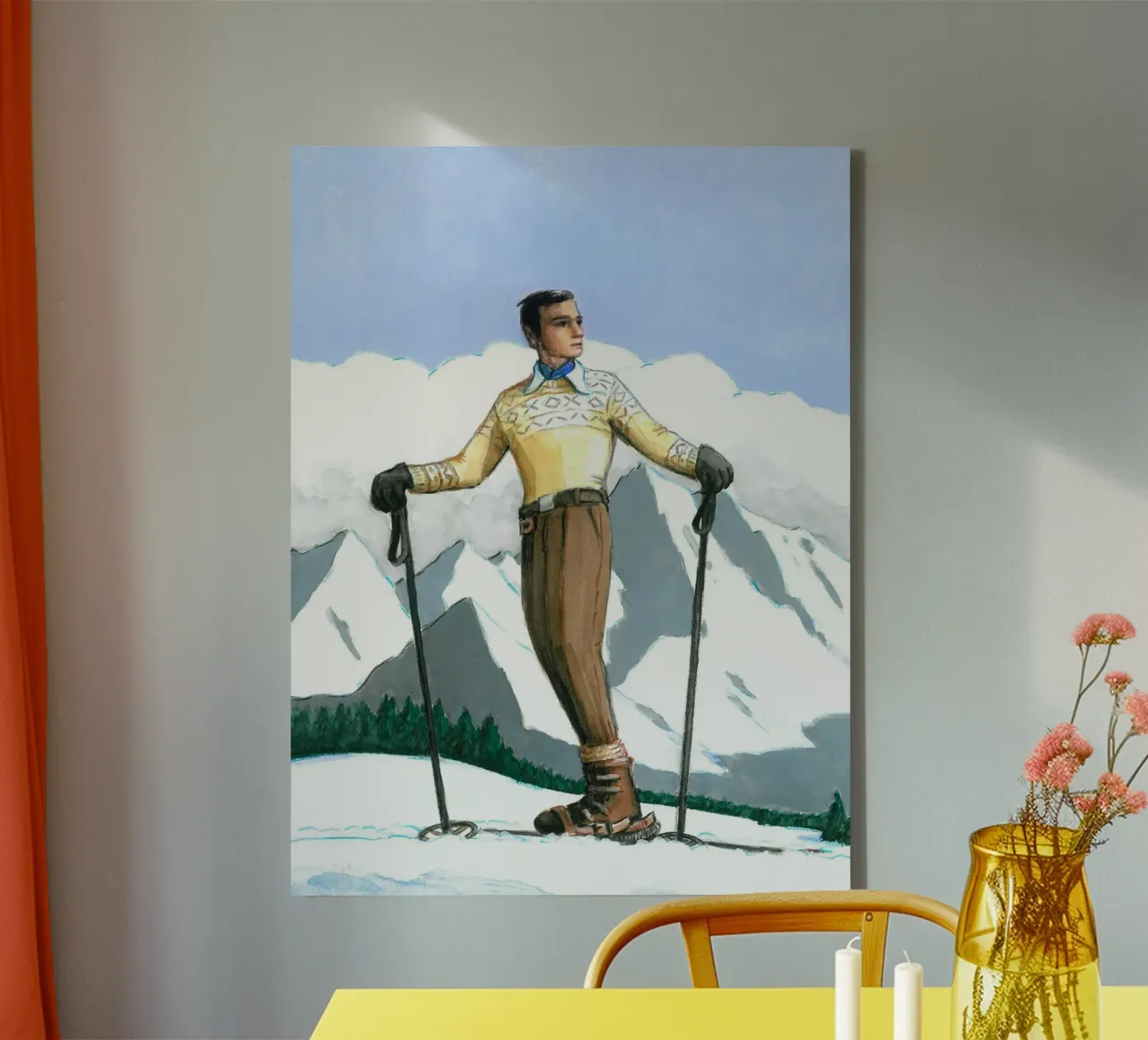 Skifahrer in der Pause Leinwand mit Schattenfugenrahmen von Wallace