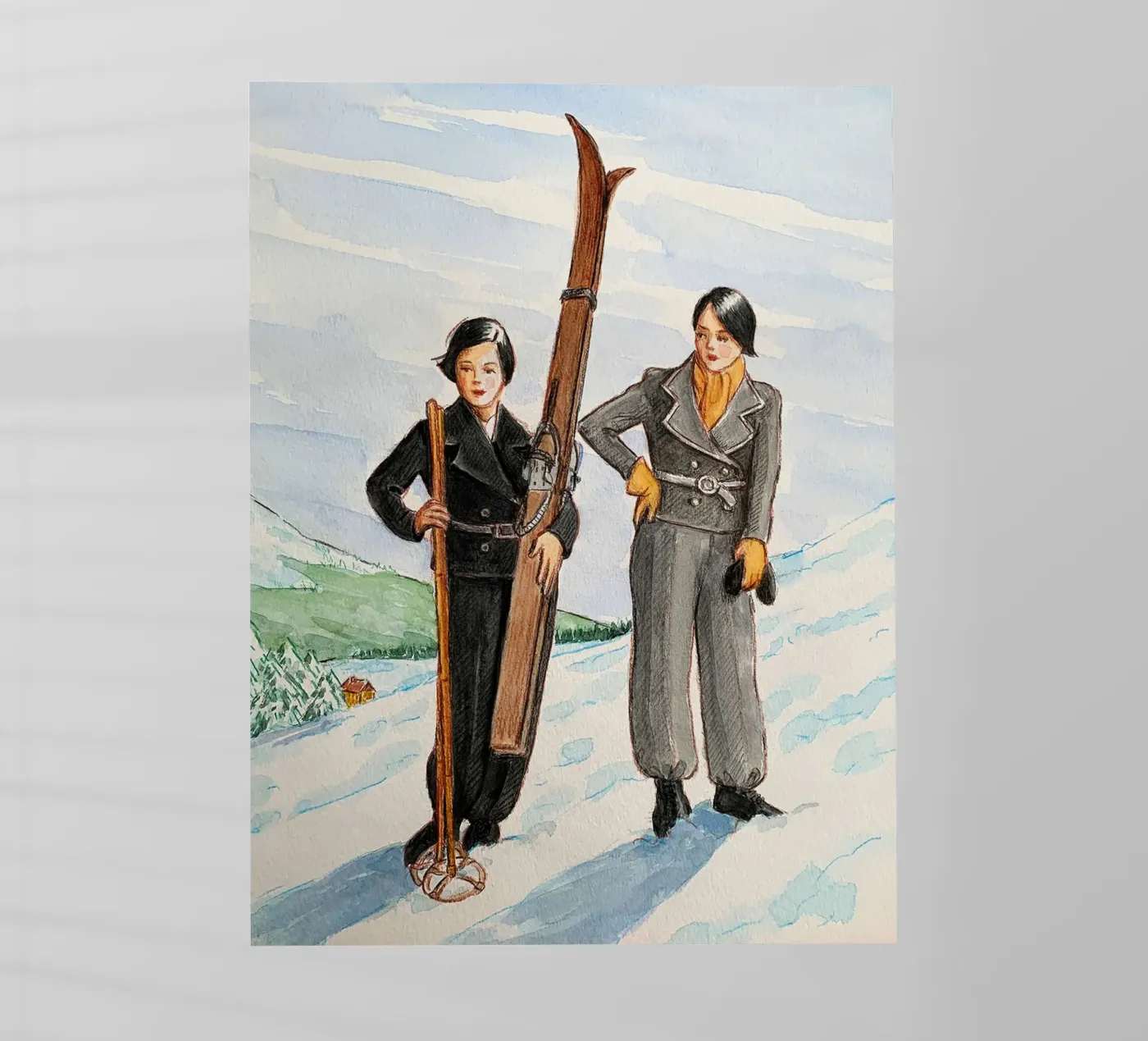 Due sciatori in posa pellicola backlit da Wallace