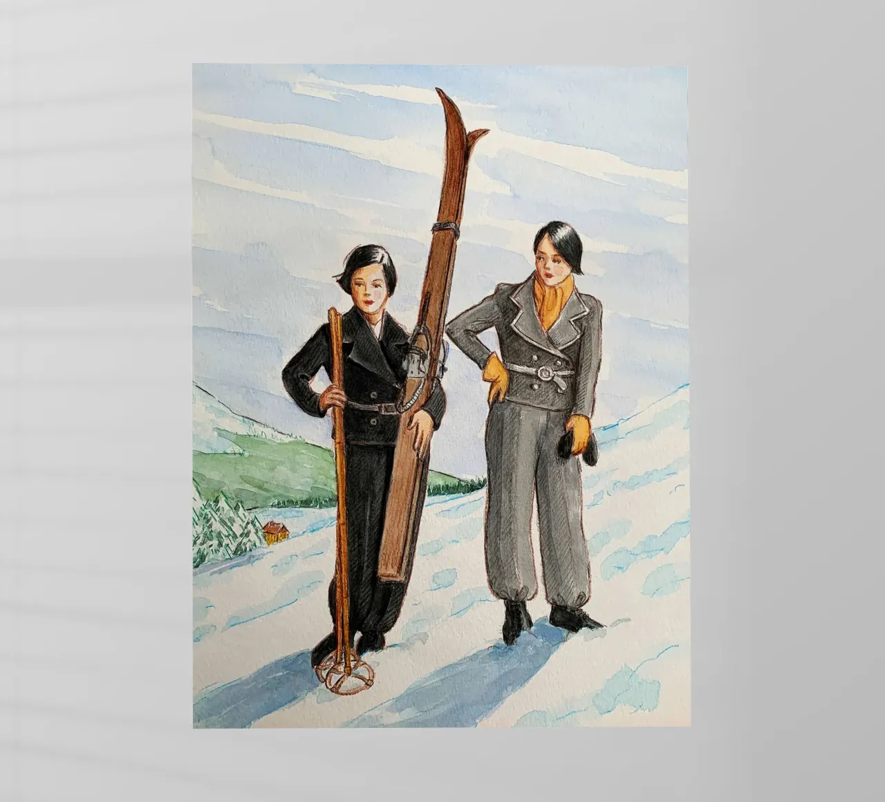 Due sciatori in posa pellicola backlit da Wallace