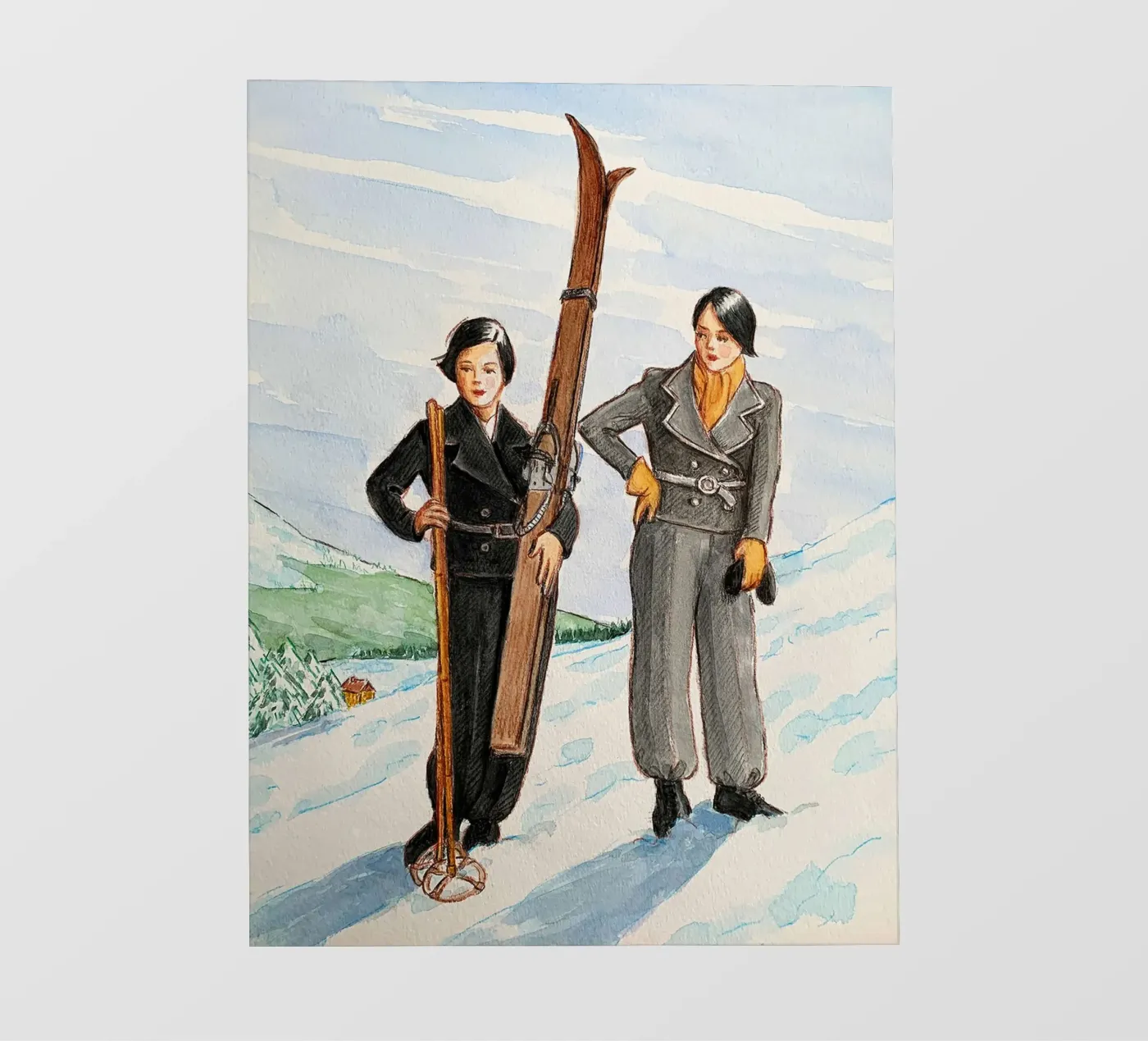 Due sciatori in posa pellicola backlit da Wallace