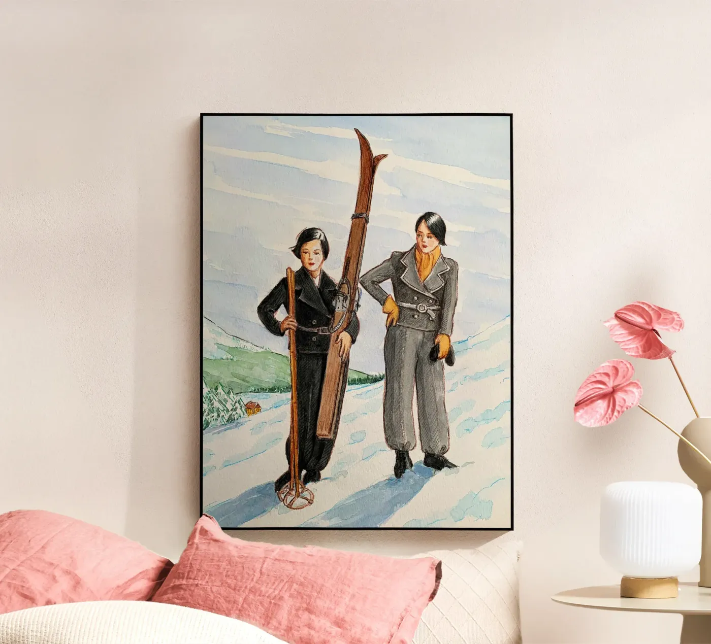 Two Skiers Posing Acryl-Glas von Wallace