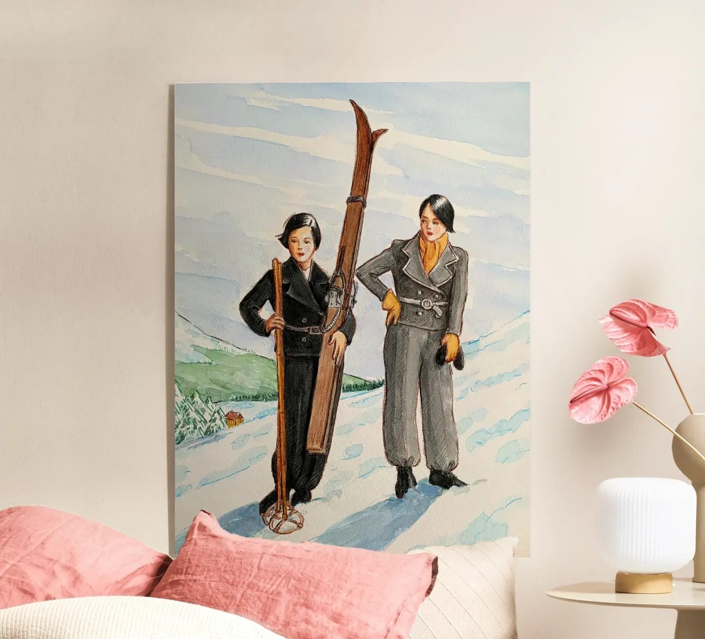 Two Skiers Posing Acryl-Glas von Wallace