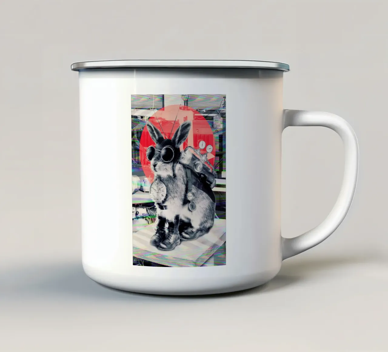 Time traveller enamel mug by Ali Gulec