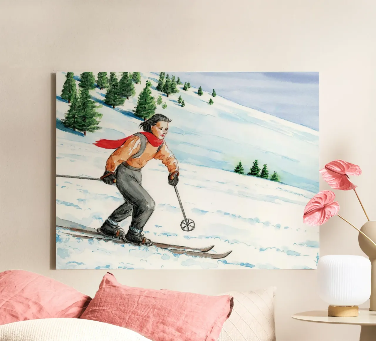 Abfahrtsläuferin Leinwand mit Schattenfugenrahmen von Wallace