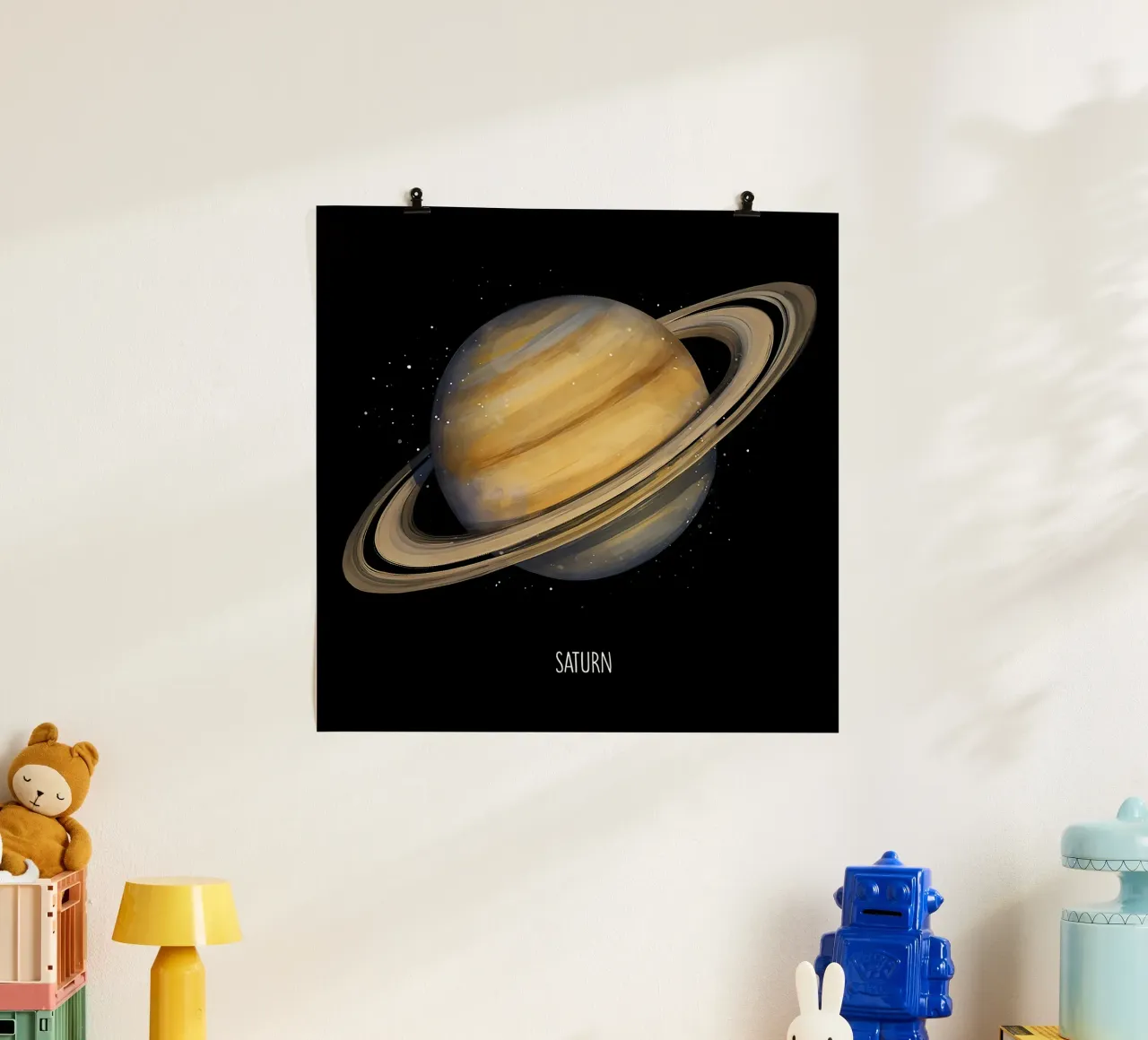 Artistic Saturn with Vibrant Rings poster con telaio in alluminio da BadrBrand